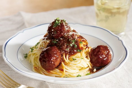 ハンバーグボールのデミグラスパスタ